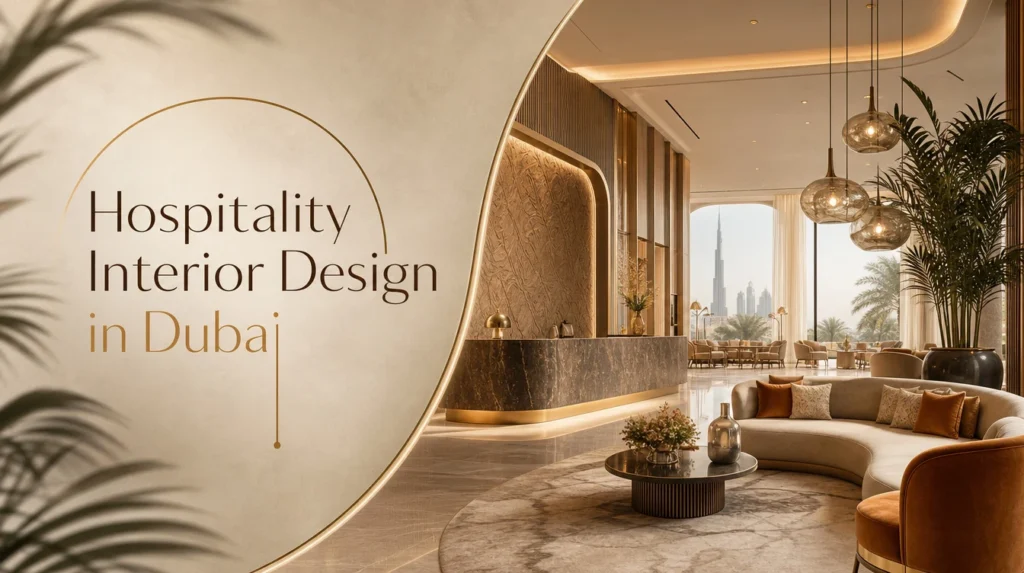 hospitality interior design dubai hotel lobby with curved seating and warm lighting