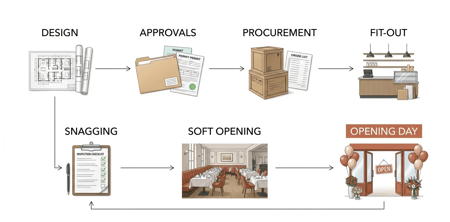 hospitality interior design dubai timeline from design and approvals to fit out and opening day